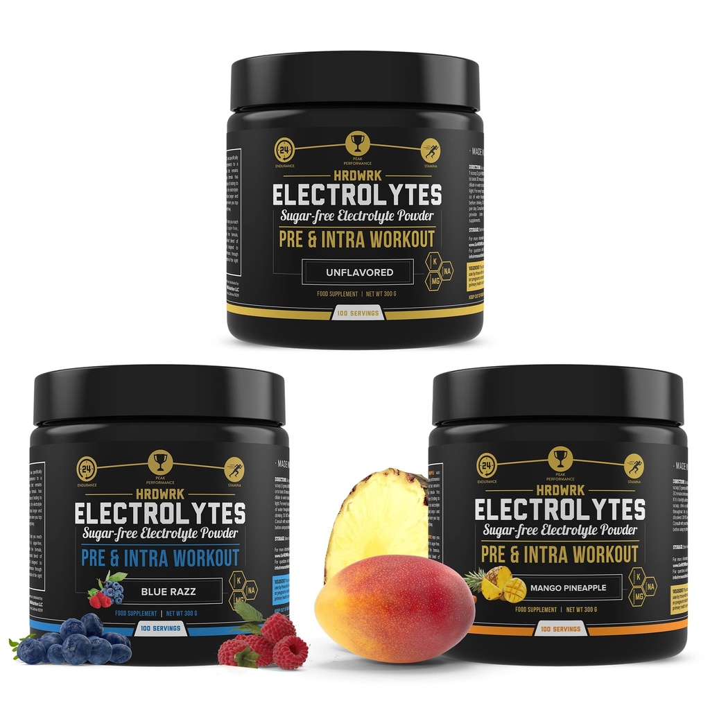MMA Nutrition HRDWRK - 100 Servers Keto Electrolytes Poeder Hydratatie Suikervrij - Elektrolyt Poeder om Endurance te verhogen en vermoeidheid met Electrolyten Supplement Set van 3