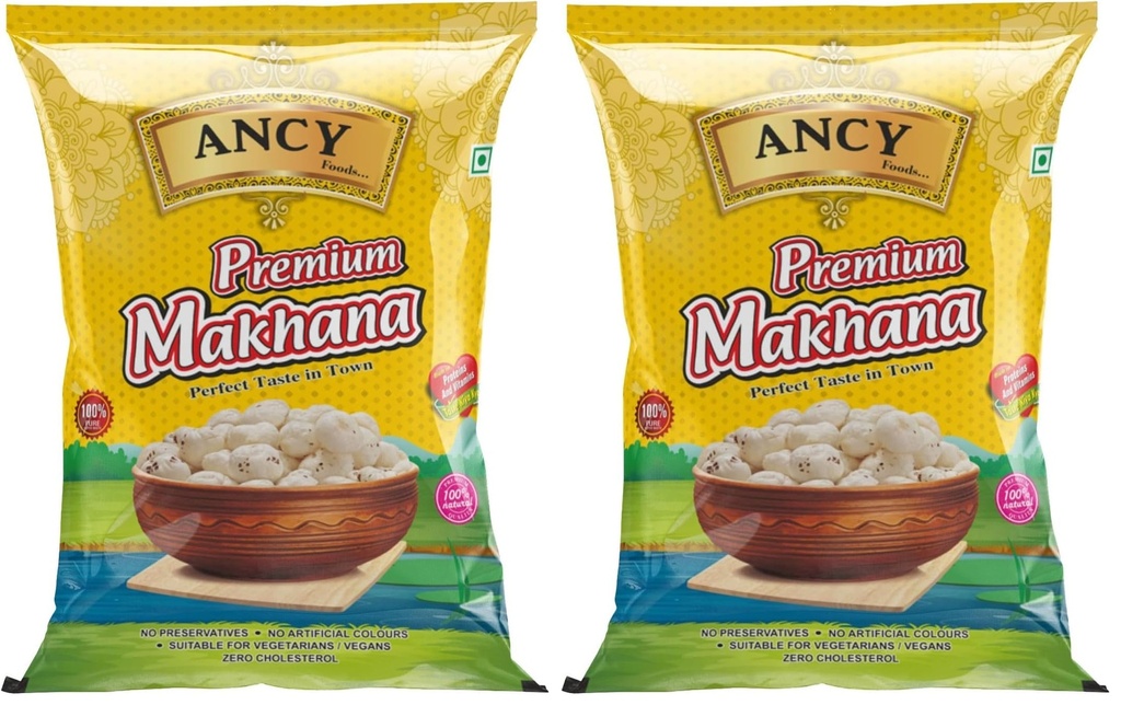 Ancy Makhana 200 Grams Fit for Fasting Crunchy and Gluten-Free Fox Nuts Rich in Protein Ideal for Healthy Snacking Phool Makhana for Roasting & Cooking (Pack of 2)