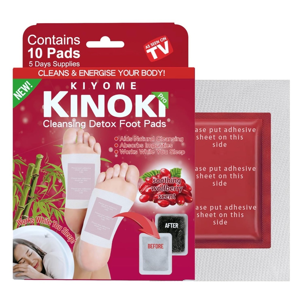 Kinoki Detox Foot Pads - Wolfberry Adhesive Patches for Foot Care, Body Cleansing, Pain Relief, Relieve Stress, Relaxation | Organic Natural Ingredients (Pack of 1 (10 Pads)