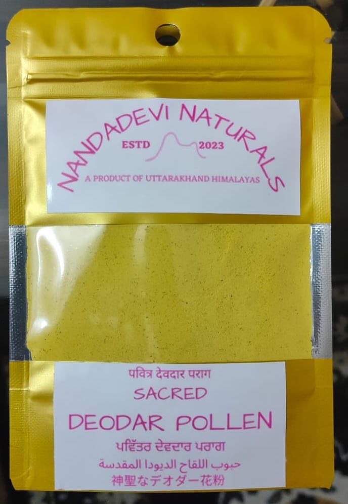 NANDADEVI NATURALS HIMALAYAN CEDAR PINE (DEODAR) POLLEN POWDER 11g - 100% PURE, ORGANIC, RAW, UNPROCESSED and not cell wall cracked