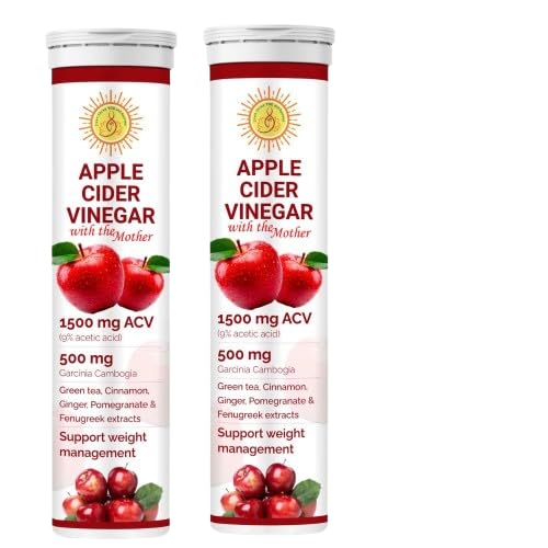 Yog and Ayurved ACV Apple Cider Vinegar 1500mg Effervescent Tablet With Garcinia extract, Pomogranate extract, Green Tea, Fenugreek, Cinnamon, Vitamin C, B12 & B6, (2)
