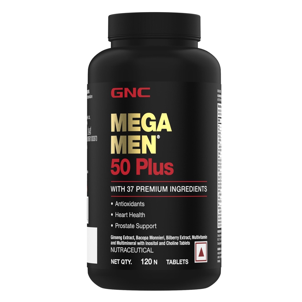 GNC Mega Men 50 Plus Multivitamin | 120 Tablets | 37 Premium Ingredients | Promotes Prostate Health | Boosts Immunity | Protects Heart & Vision | Supports Memory | Formulated In USA