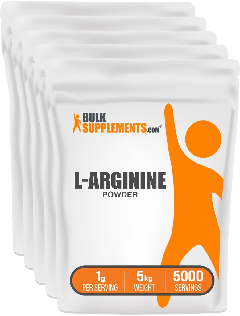 BulkSupplements.com Poudre L-Arginine - supplément d'arginine, supplément d'oxyde nitrique, sans aromatisants et sans gluten, 1g par portion, 1kg (paquet de 5) (11 lbs)