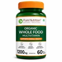 Pure Nutrition Organic Whole Food Multivitamin | Plant Based Multivitamin Tablets with Vitamins A, C, D3, E, K2, B-Complex, Biotin & B12 | Minerals with Calcium, Magnesium, Zinc, Iron & Selenium | 60 Veg Tablets