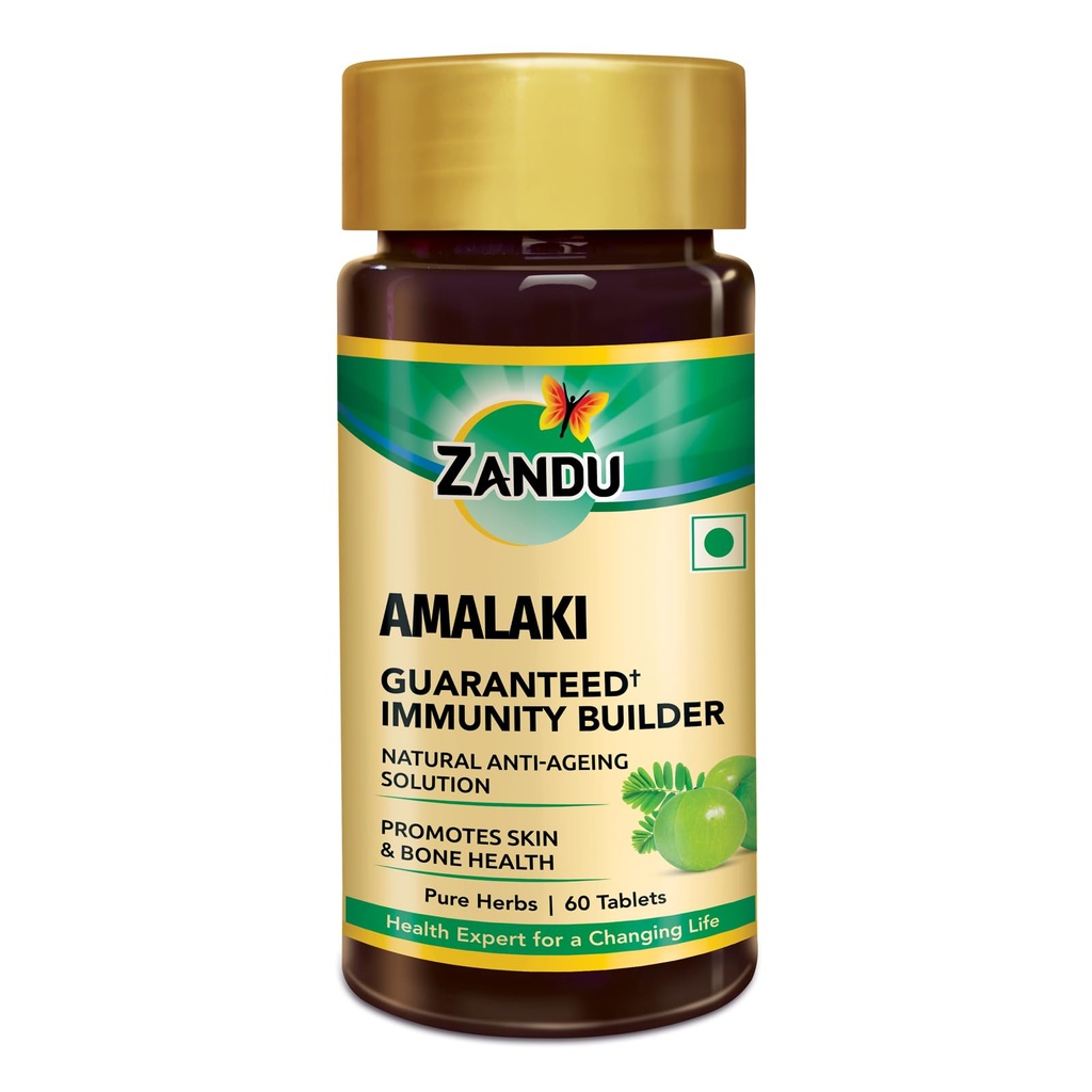 Zandu Amalaki Tablets with 100% Pure Amalaki Extract for Enhanced Immunity & Wellness | Rich in Vitamin C & Antioxidants | Promotes Skincare & Haircare | 100% Safe & Vegetarian | (60 Tabs)