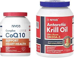 NYO3 Coq10 120mg Support Heart and Krill Oil 1000mg Softgels Bundle