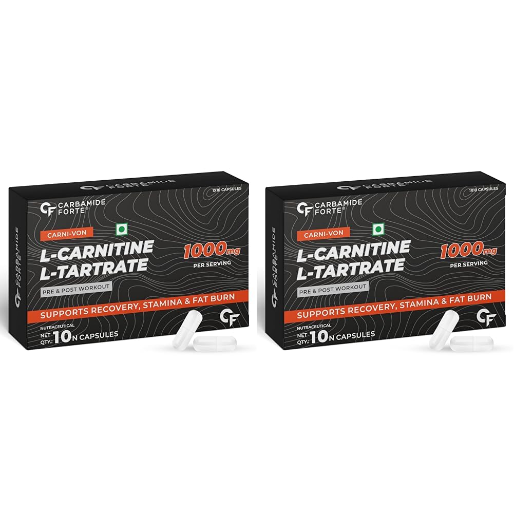 Carbamide Forte L carnitine L-Tartrate 1000mg Capsules for Men & Women | Pre Workout Supplement - 10 Veg Capsules (Pack of 2)