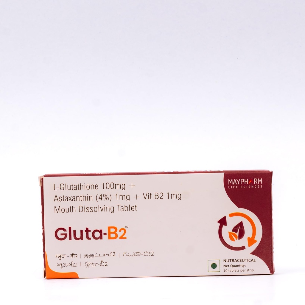 Gluta B2 MDT Tablets | L-Glutathione 100mg, Astaxanthin & Vitamin B2 | Antioxidant Nutritional Supplement | 10 Tablets