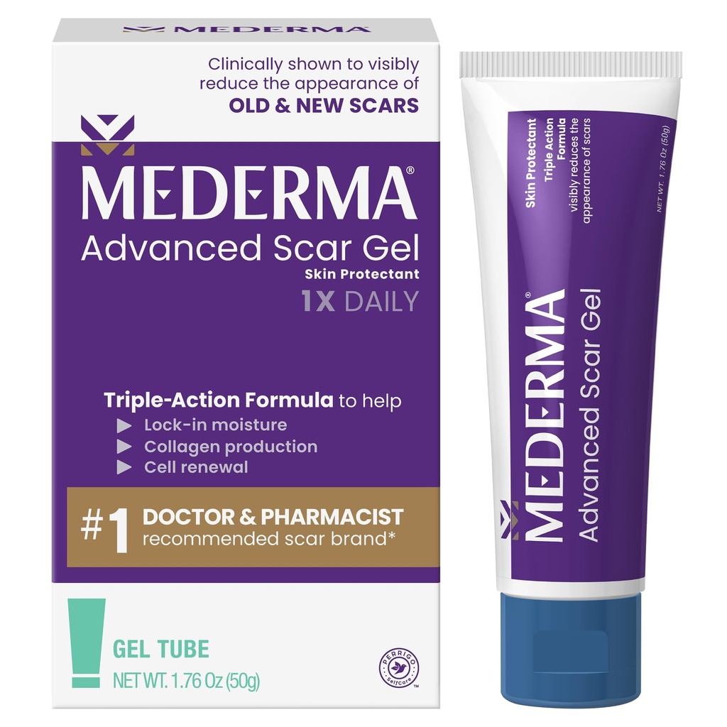 Mederma Advanced Scar Gel - Behandelt oude en nieuwe littekens, vermindert de verschijning van littekens van acne, chirurgie, brandwonden, letsel & Stretch Marks, 1,76 Oz (50g)