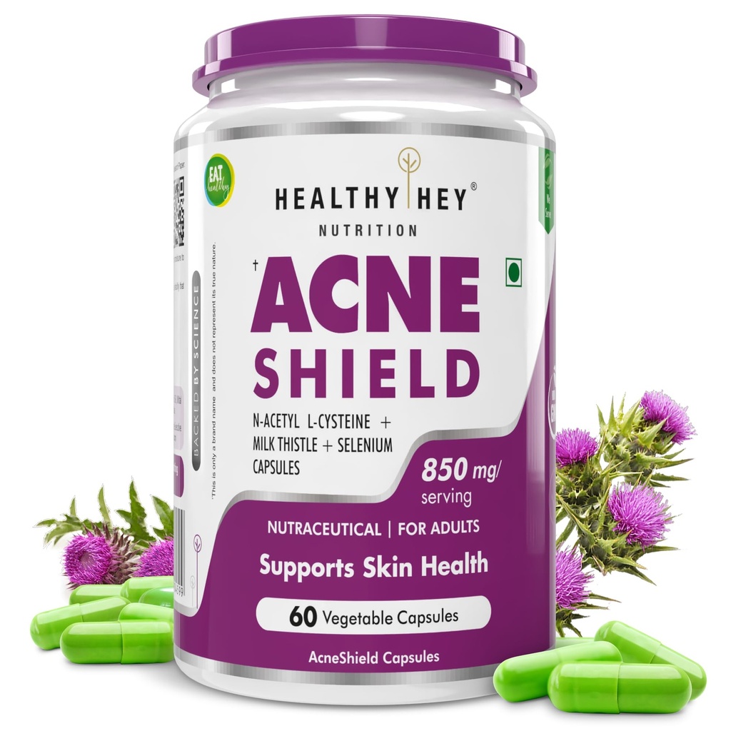 HealthyHey Nutrition Acne Shield - 850mg per serving - 60 Vegetable Capsules