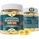 Supplément Berberine 500mg, une fois par jour, Gommies liposomiques avec cannelle Ceylan, Melon amère, Banaba Feuille pour le métabolisme équilibré, activateur AMPK, haute absorption, sans sucre, végétalien, 60 Cts