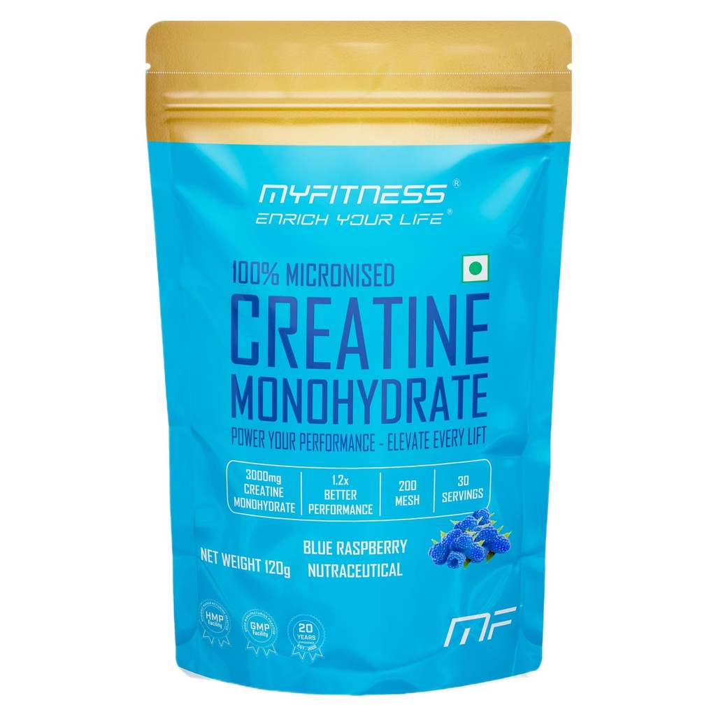 Myfitness Creatine Powder Monohydrate 100% Micronized | 30 Servings | Flavoured | 120g | Creatine Powder With Added Electrolytes (120g (Pack Of 1), Blue Raspberry)