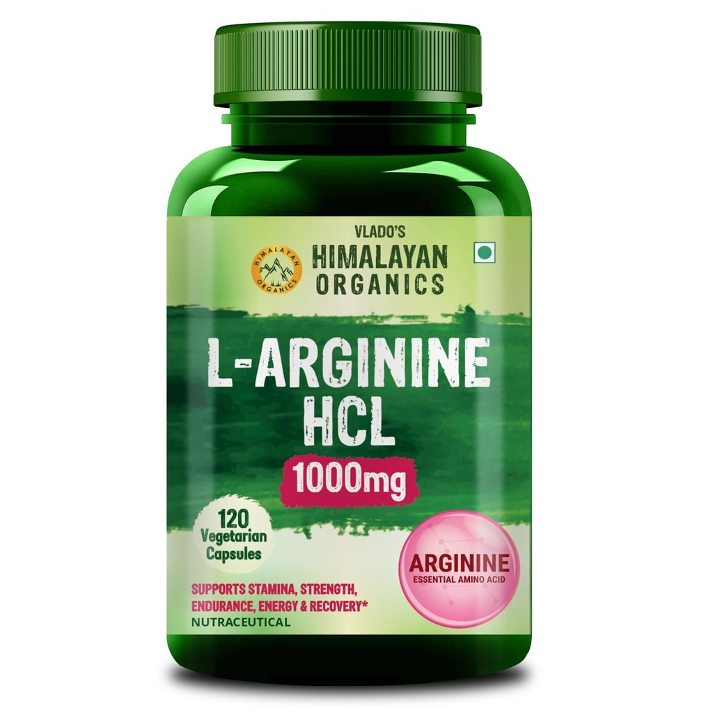 Vlado's Himalayan Organics L-Arginine 1000 Mg Supplement - 120 Veg Capsules | With Chromium Picolinate | Improve Muscle Growth Boost Energy And Stamina | l-Arginine Supplements For Men And Women