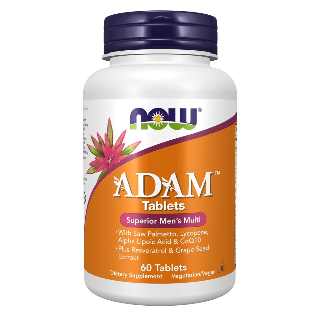 NOW Foods Supplements, ADAMTM Mannen Multivitamine met Saw Palmetto, Lycopeen, Alpha Lipoic Acid en CoQ10, Plus Natural Resveratrol & Grape Seed Extract, 60 tabletten