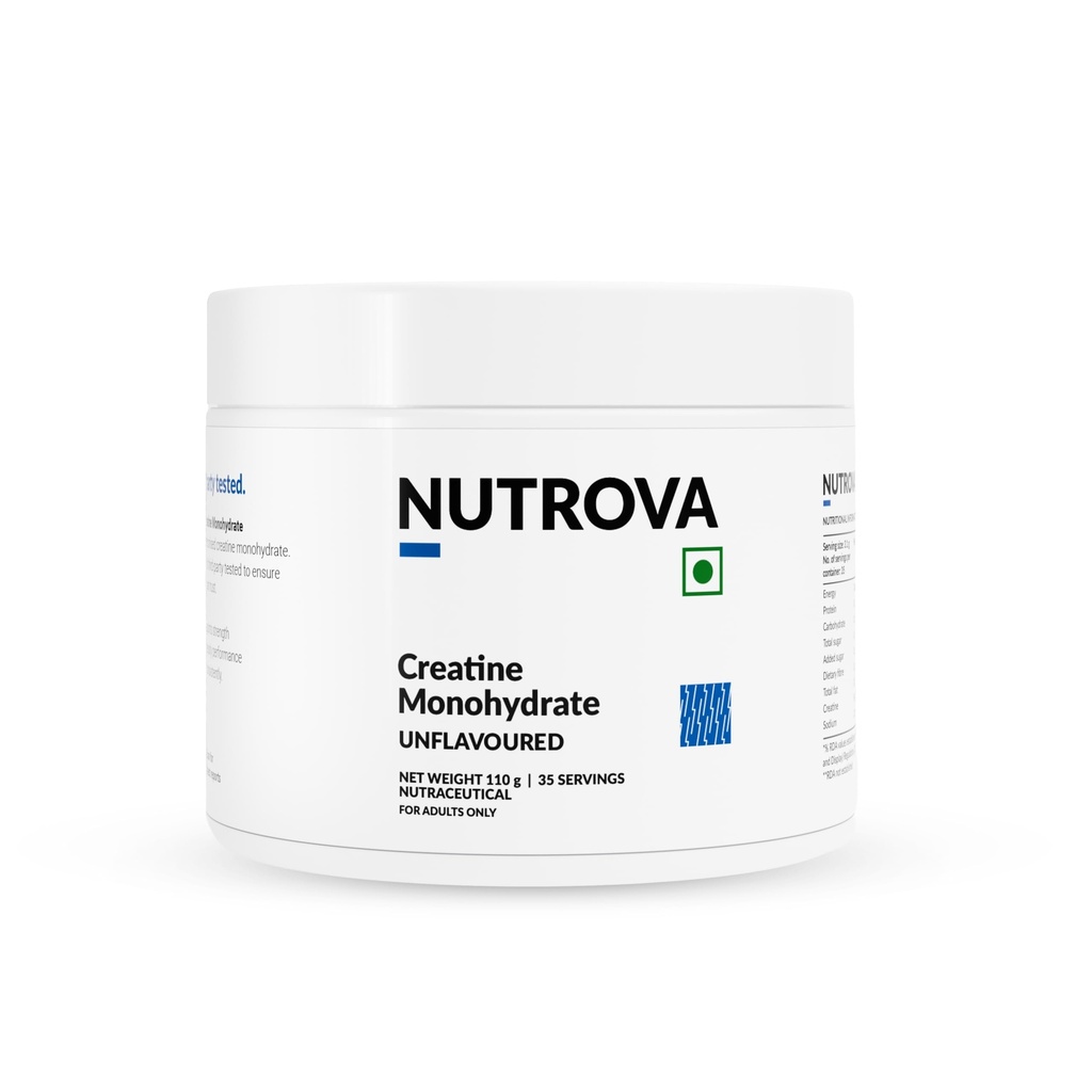 NUTROVA Creatine Monohydrate (Unflavoured) | 100% Micronised for Solubility | Third-Party Tested | Supports Strength, Recovery & Brain Energy | 0 Calories | 35 Servings | 110g | Men & Women