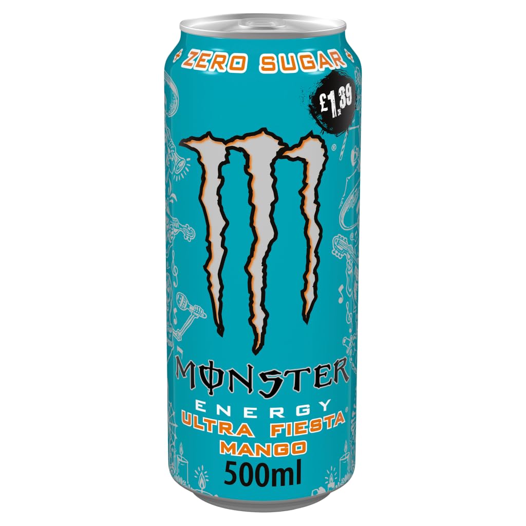 Monster Energy® Ultra Fiesta® Mango Carbonated Energy Drink | L-Carnitine + Taurine + Zero Sugar, 16.91 fl oz ℮ 500 ml