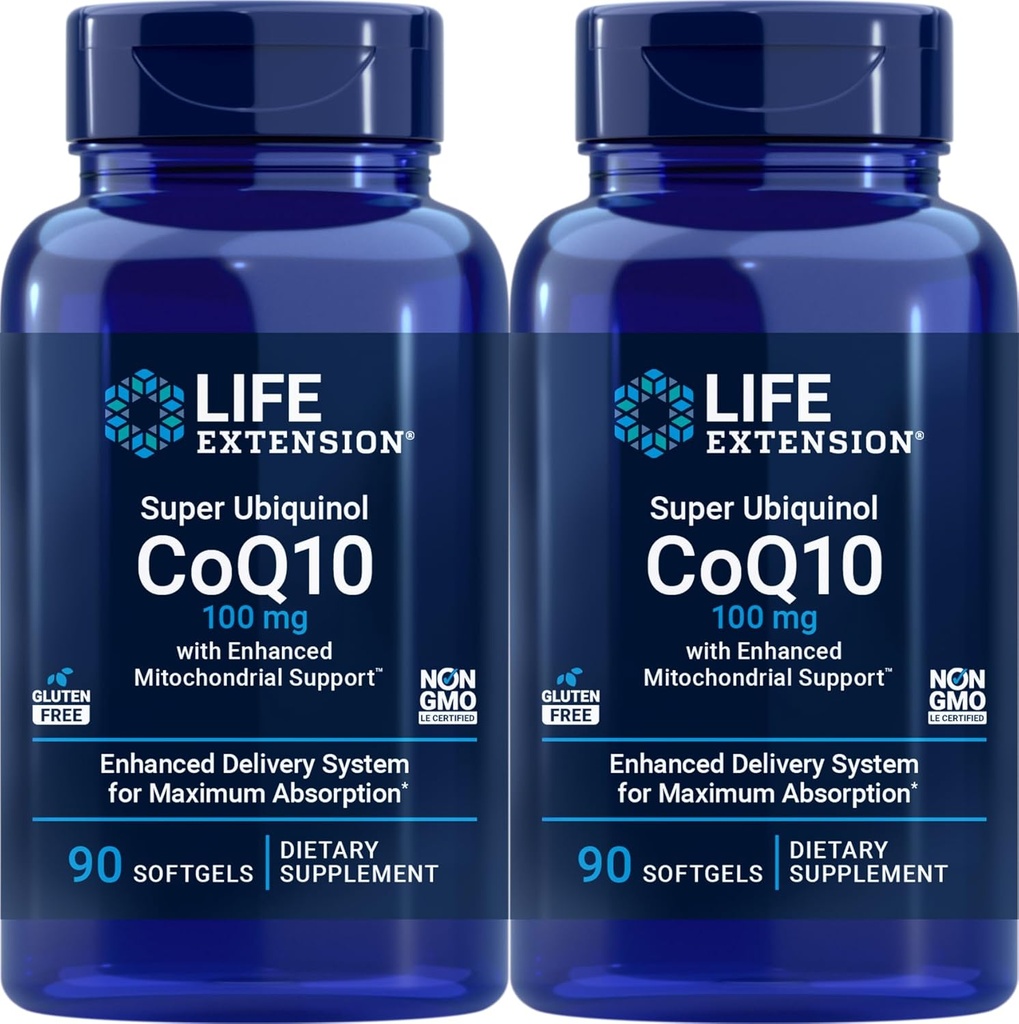 Life Extension COQ10 Super Ubichinol 100mg 90 Tellen (pakket van 2) met verbeterde Mitochondriale Ondersteuning