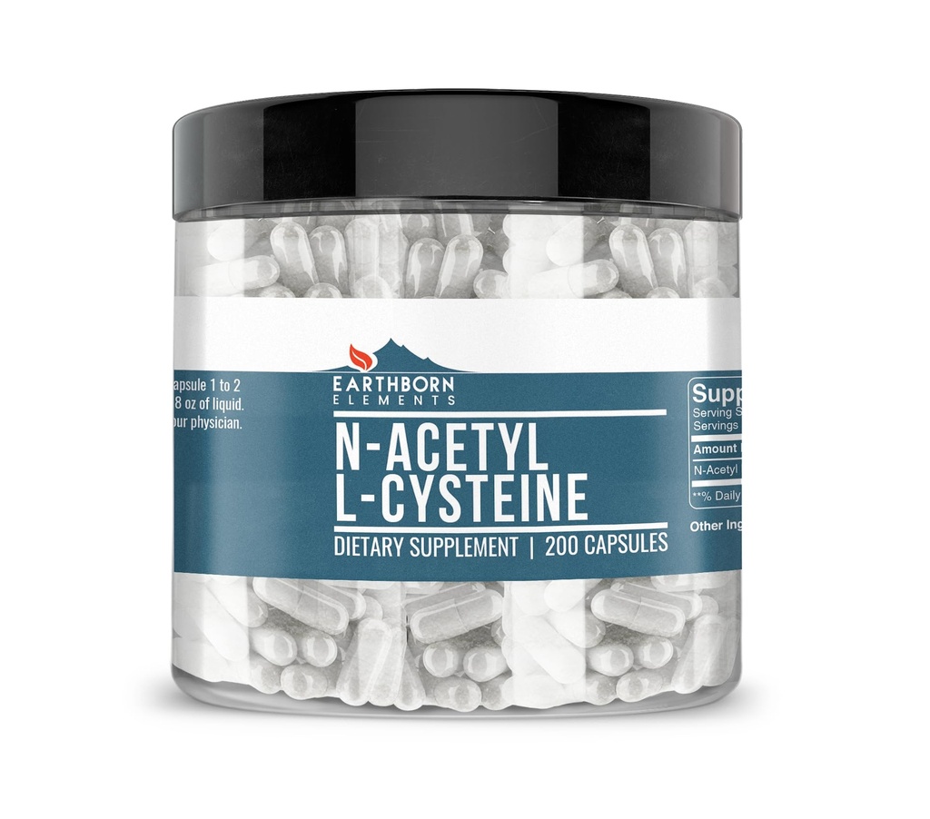 Earthborn Elements NAC N-Acetyl L-Cysteine 200 Capsules, Pure & Onverdund, Geen Additieven