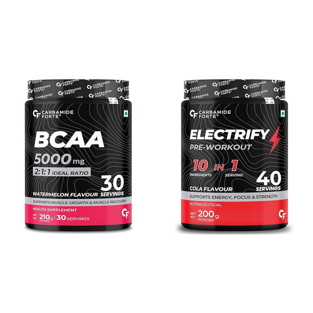 Carbamide Forte BCAA Supplement For Muscle Recovery & Preworkout Supplements For Men For Energy | 30 Serving 210g Powder + 40 Serving 200g Powder