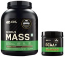 OPTIMUM NUTRITION (ON) Serious Mass High Protein High Calorie Weight Gainer Powder - 3 kg (Chocolate) & Optimum Nutrition BCAA, 5g BCAAs in 2:1:1 Ratio, 30 servings (250gm, Fruit Punch)