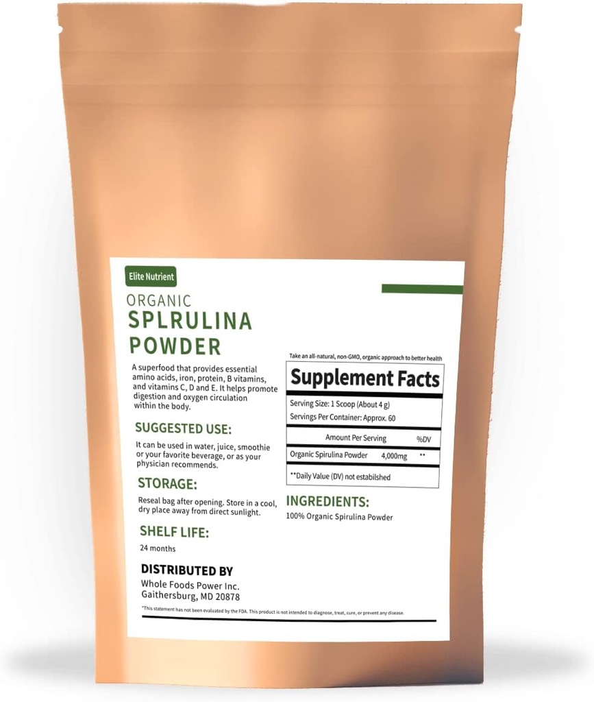 Poudre de spiruline biologique, non-OGM, certifiée USDA, un super aliment à haute teneur en protéines, stimuler l'énergie, améliorer l'immunité, paquet individuel