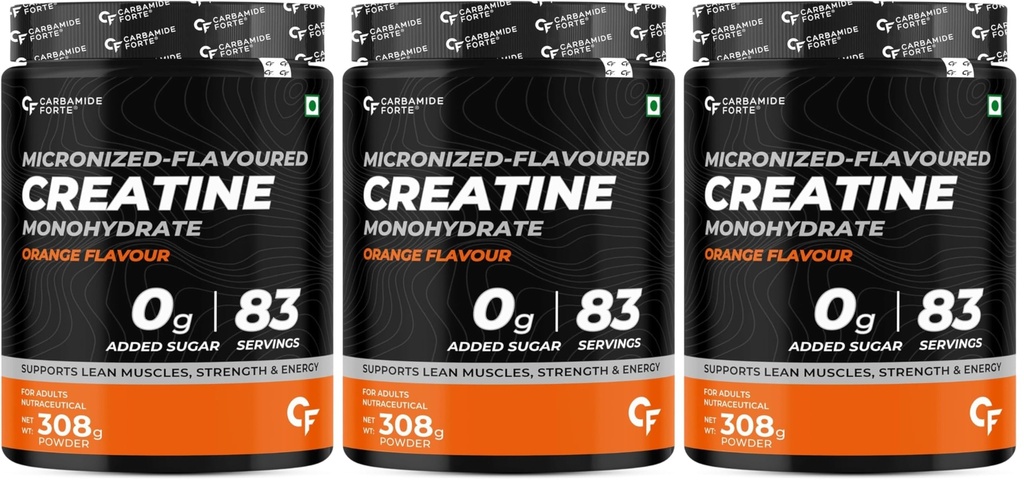 Carbamide Forte Creatine Mono hydrate Powder | Micronized Creatine Monohydrate 308g | Micronized Monohydrate Creatine Supplement for Lean Muscle, Strength & Energy - Orange - 83 Servings - 308g