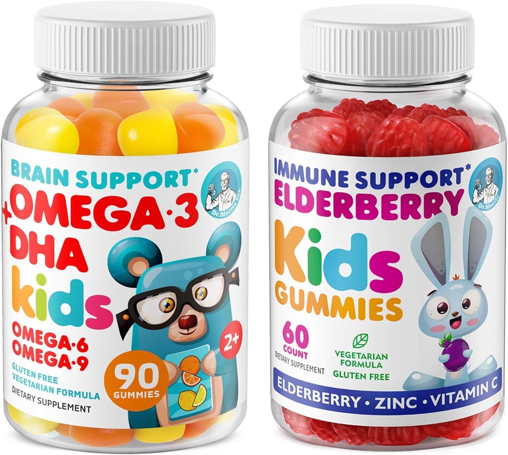 DR. MORITZ Cardio & Immune Boost Duo - Enfants Omega 3 Gummies (90 comte) avec des Gummies de mûres pour enfants (60 comte)