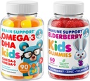 DR. MORITZ Cardio & Immune Boost Duo - Enfants Omega 3 Gummies (90 comte) avec des Gummies de mûres pour enfants (60 comte)