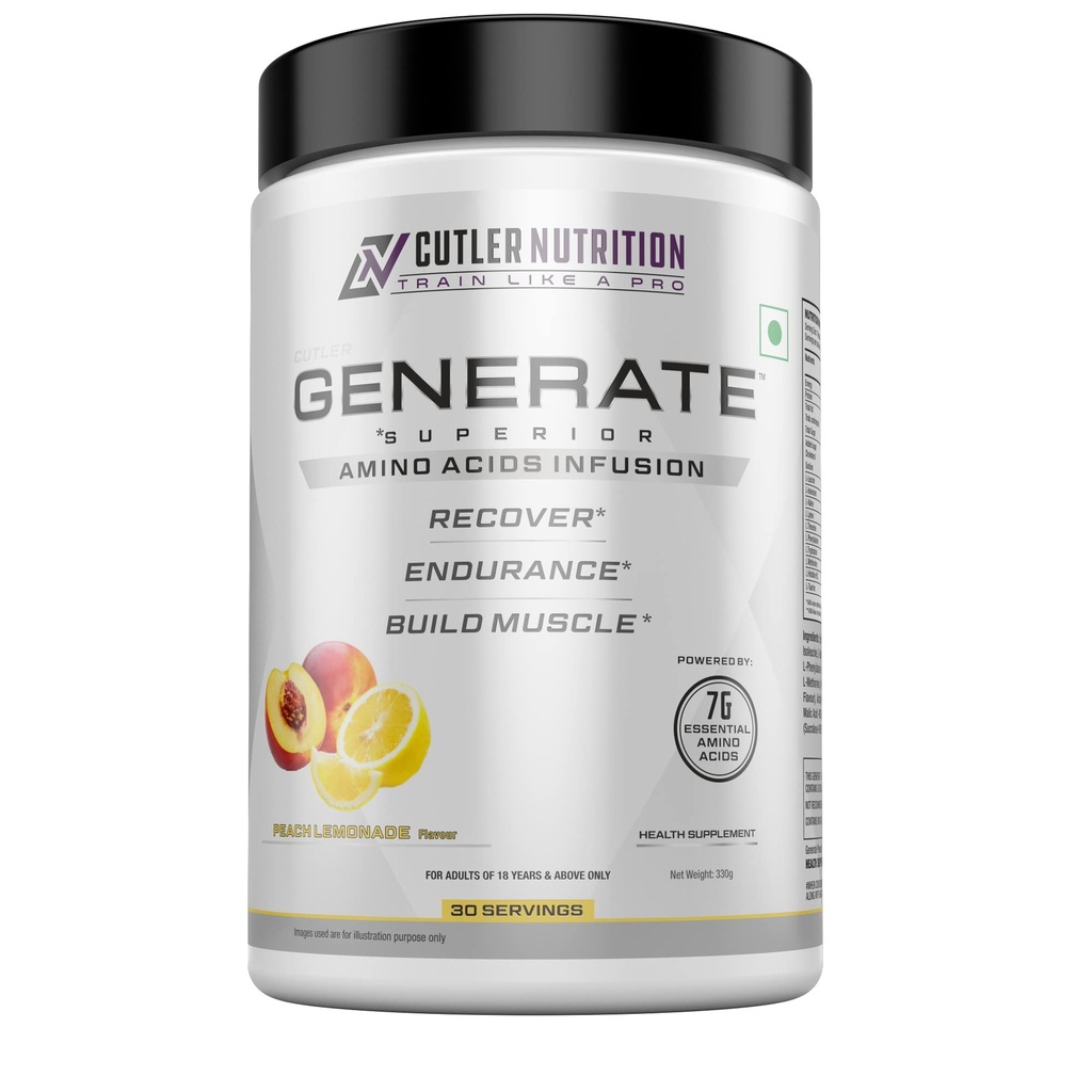Generate EAA and BCAA Powder: Best Post Workout Recovery Drink and BCAA Supplement with Essential Amino Acids, 5g BCAAs, 2g EAAs for Lean Muscle Mass | 30 Servings (Peach Lemonade)