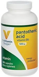 L'acide pantothénique Vitamine Shoppe 500MG, avec vitamine B5, soutient la production d'énergie et les cheveux, la peau, les ongles, une fois par jour (300 capsules)