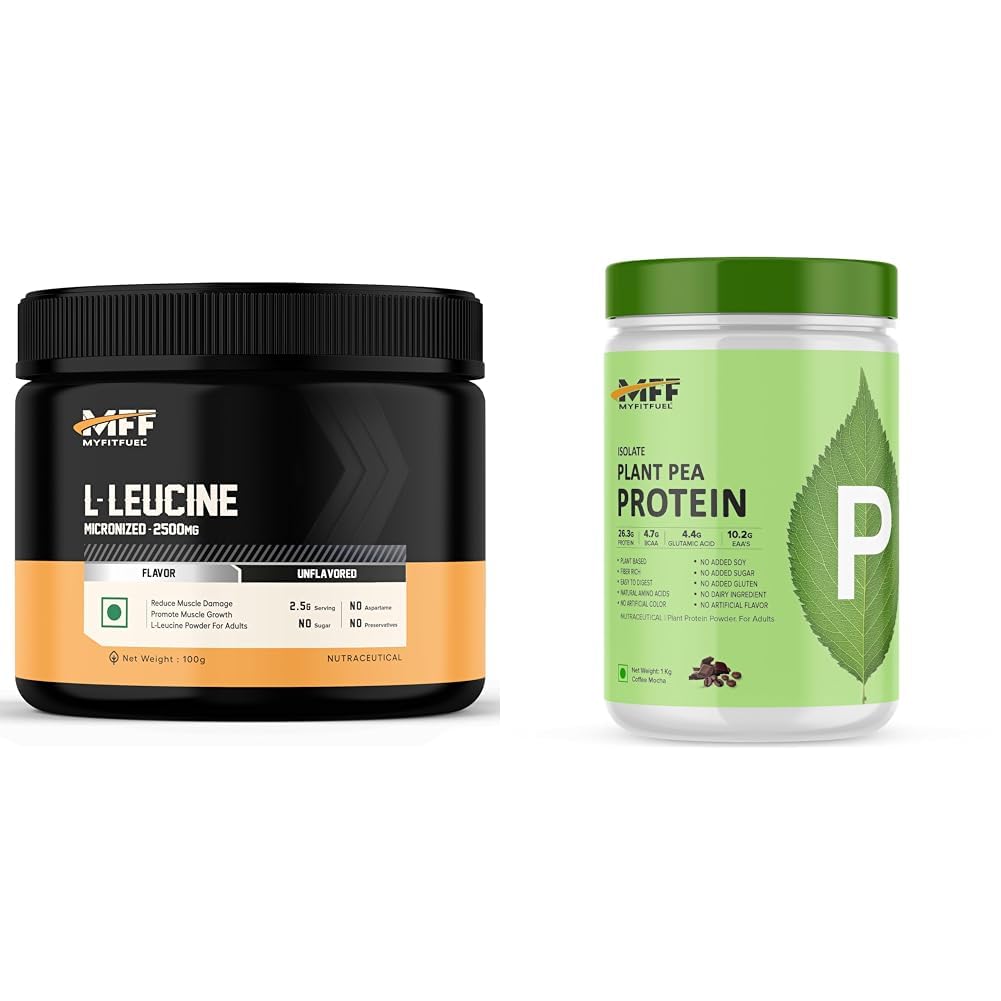 MyFitFuel L-Leucine (.22 lbs) 100 gm (Unflavored) | MyFitFuel Clean Plant Pea Protein Isolate (26.3g Protein, 4.7g BCAA, 10.2g EAA) |Easy to Digest |
