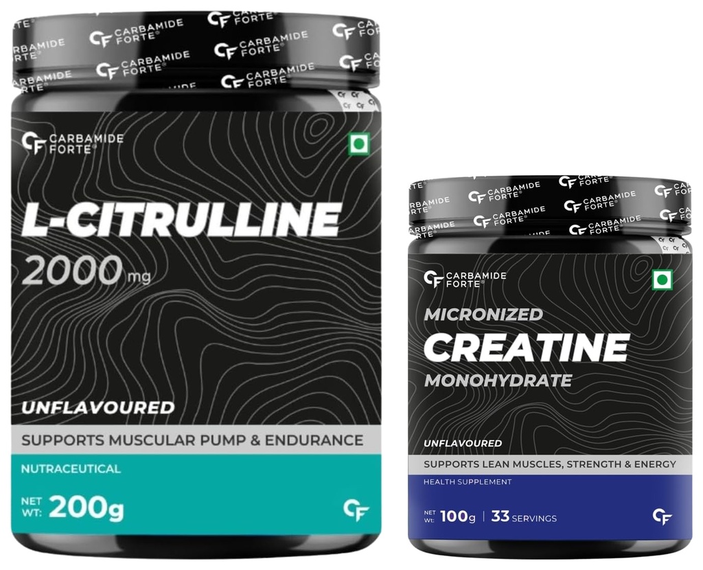 Carbamide Forte L Citrulline Powder Unflavoured - 100 SERVINGS - 200g |Carbamide Forte Micronised Creatine Monohydrate Powder Unflavoured - 83 Servings - 250g
