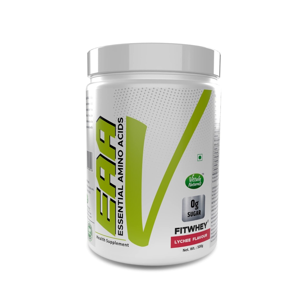 EAA (Essential Amino Acids) - BCAA (Leucine,Isoleucine, Valine 2:1:1), For Pre Workout - 62 Servings Lychee Flavor | 500Gm
