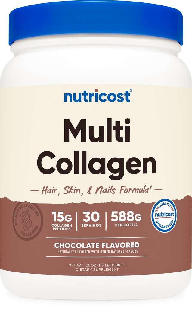 Nutricost Multi Collageen + Beauty & Proteine Powder (Milk Chocolate Flavor) 30 porties - met Biotine en Collageen Peptiden, Non-GMO, Glutenvrij
