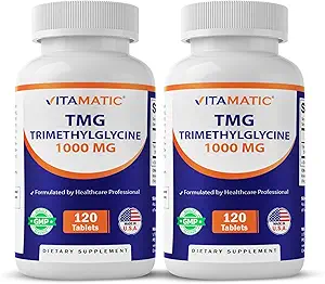Vitamatic TMG Supplementen 1000mg - Trimethylglycine - Betaine Anhydraat - 120 tabletten - 120 porties - Non-GMO en Glutenvrij (2 flessen)