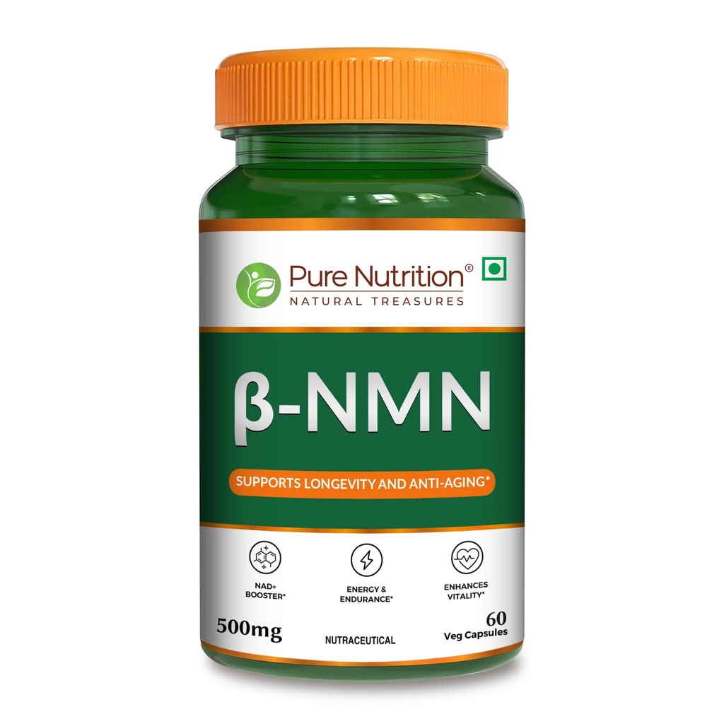 Pure Nutrition NMN Supplement 500 mg | 99% Pure NMN for Anti-Aging, NAD+ Boost & Cellular Energy | High Absorption Nicotinamide Mononucleotide | Longevity & DNA Repair Support | 60 Capsules