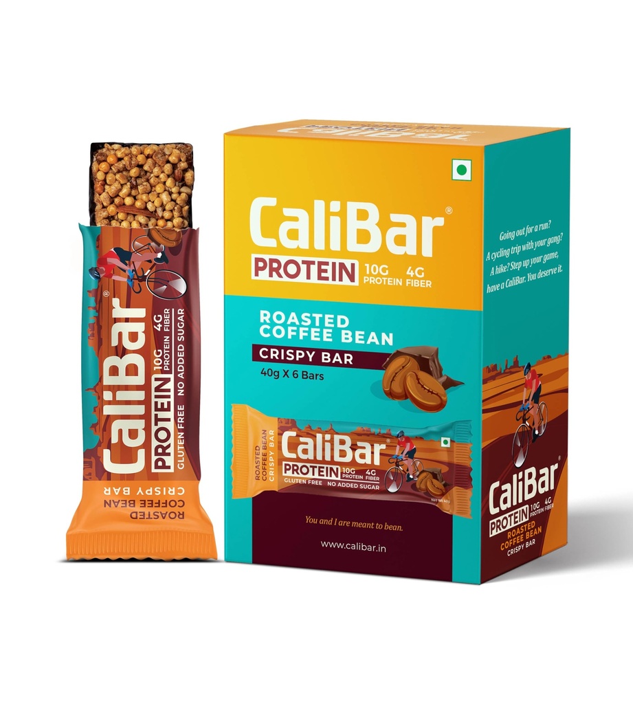 CaliBar 10g Protein Bar - Roasted Coffee Bean Crispy Bar With Real Coffee, No Added Sugar, Gluten-Free, 4g Fiber, No Preservatives, No Palm oil, Delicious Taste & 100% Veg. (6 Bars)