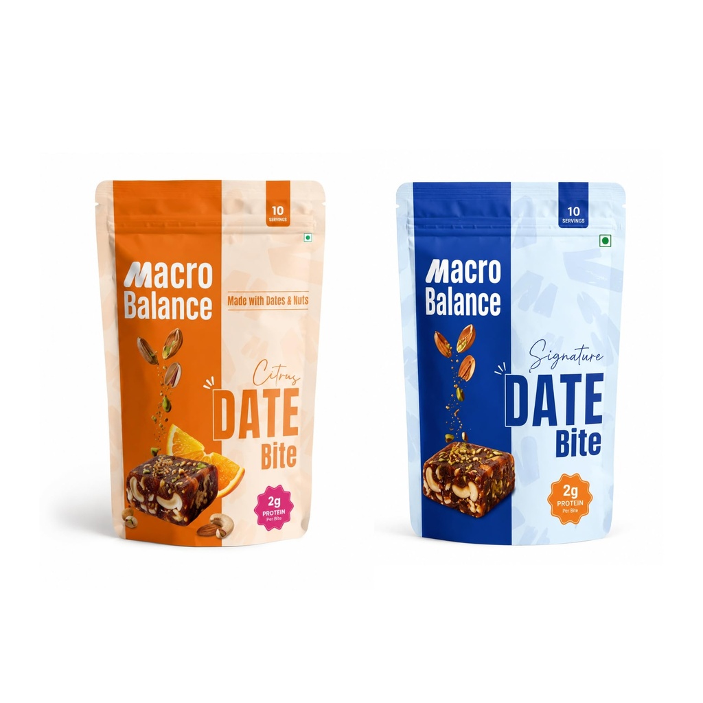 Macro Balance Date Bites - All Flavours Collection | Pack of 20 (400 g) | Premium Dates with Almonds, Cashews, Pistachios, Pure Ghee & Orange Oil | No Added Sugar | Gluten Free