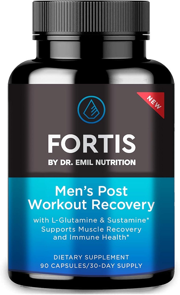 DR EMIL NUTRITION Fortis Post-Workout Recovery Capsule voor mannen met L-Glutamine en Sustamine ter ondersteuning van spierherstel en immuungezondheid, 30 porties
