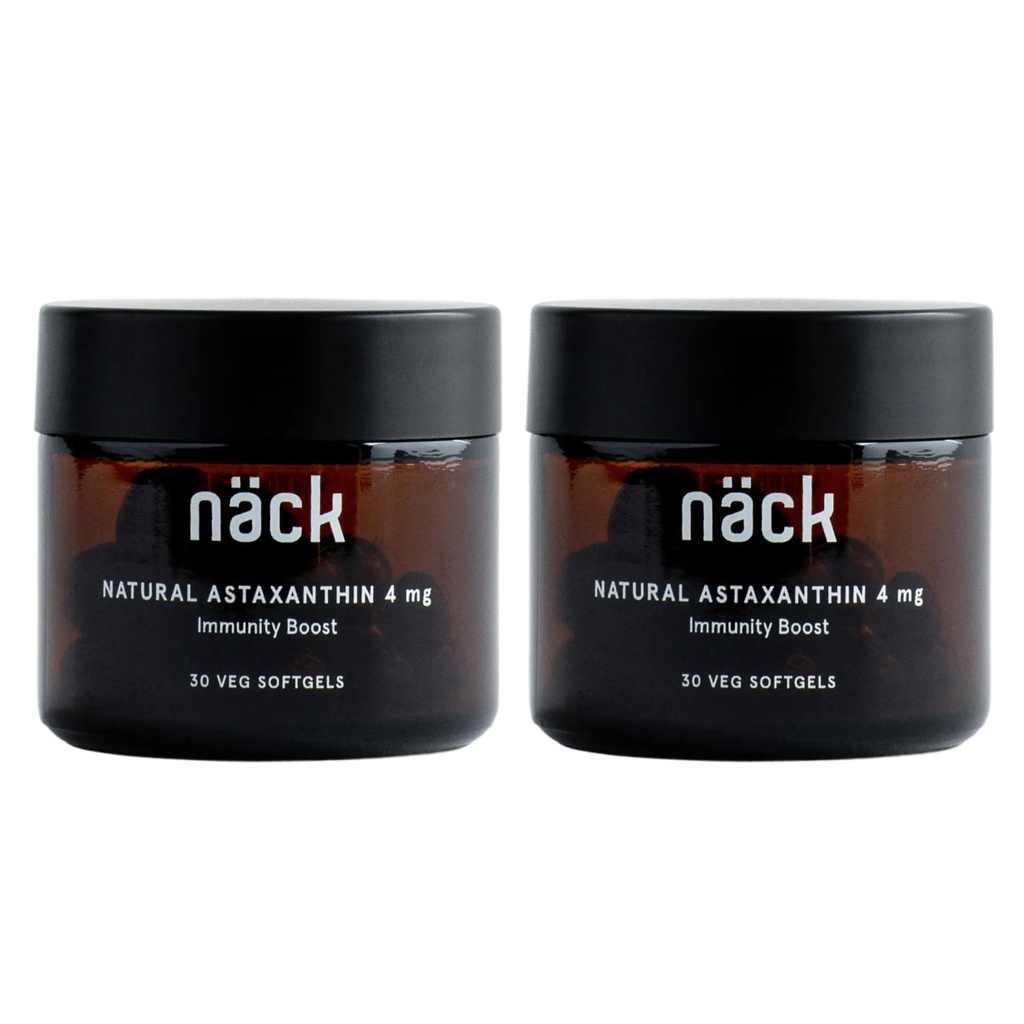 Näck Astaxanthin | Nature’s Strongest Antioxidant | European Sourced | Supports Immunity, Skin & Eye Health | Muscle Recovery & Performance | 6000x Vitamin C | 3000x Resveratrol | 500x Vitamin E | 30 Veg Softgels (Pack of 2)