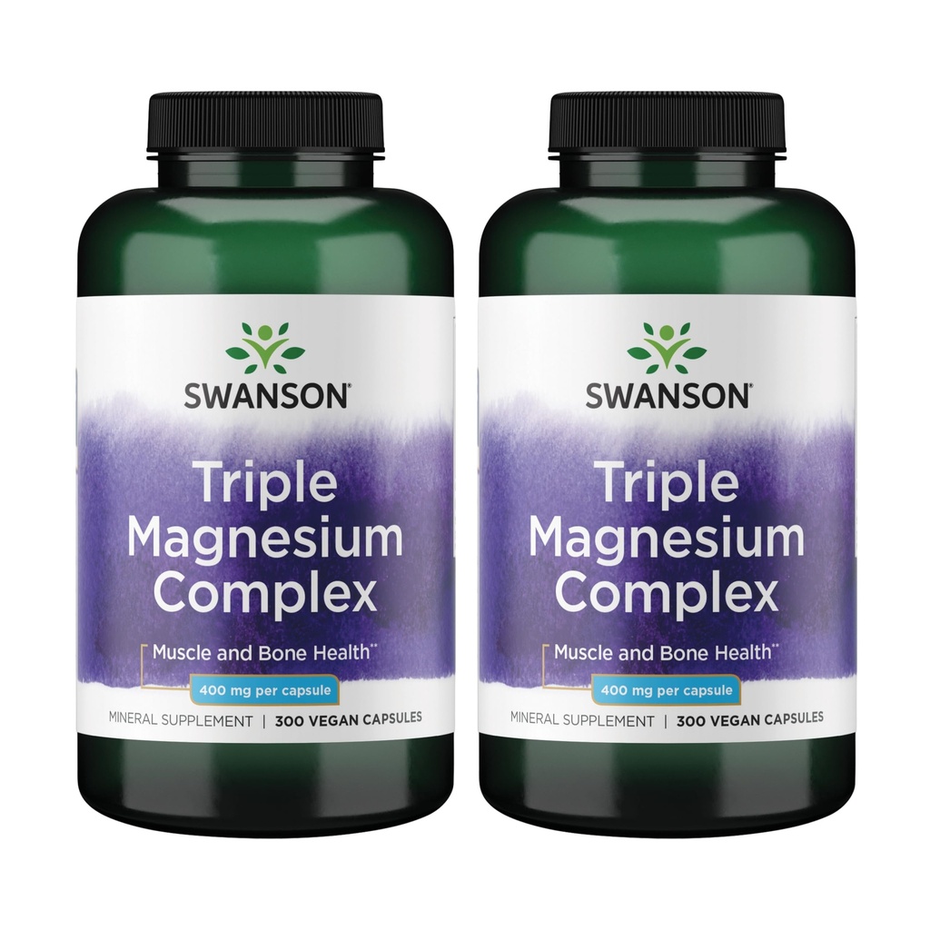 Swanson Triple Magnesium Complex - Mineral Supplement - Natural Support - Featuring citraat, oxide & aspartaat - (300 Capsules, 400mg Elke, 2 Pack)