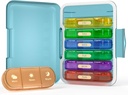 Wekelijkse pil Organisator 3x per dag, 7 dagen pil Box 3 keer, Draagbaar voor de reis pil geval voor pillen/Vitamine/Visolie/Medicatie/Suplements (3x7 Blue+Rainbow)