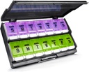 Extra Large Weekly Pill Organizer 2 keer per dag - Remtise Am / Pm Daily Pill Case Medicine Organizer, Push Knop 7 dagen pil Box voor pillen / Vitamin / Cod Leverolie / Complements (Paars & Green)