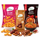 ACME Poshan Snack Variety Pack, Dates & Almonds Protein Bar, Nutri+ Noodles Korean Chilli, Nutri+ Puffs Spicy Fusion, High Protein, No Palm Oil, No MSG Healthy Snacks Combo, Pack of 3 (170g Total)