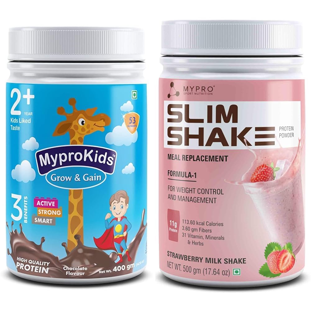 Mypro Sport Nutrition Protein Drink Powder Mypro Kids Grow And Gain (3 Benefits Active+ Strong+Sma | Mypro Sport Nutrition Slim Shake Protein Powder-Meal Replacement Shake For Weight Control & Manage