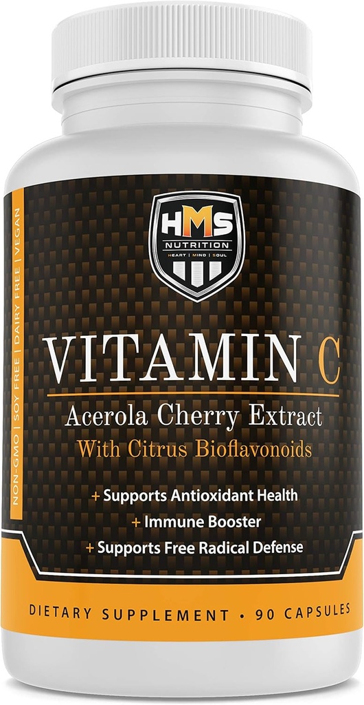 Acerola Cerise et agrumes bioflavonoïdes supplément vitamine C - soutient la santé antioxydante, amplificateur - végétalien, biologique - 90 capsules, 90 jours
