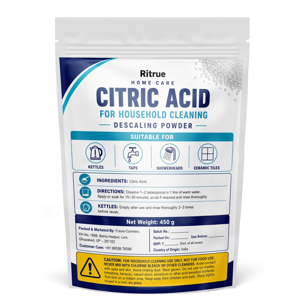 RiTrue Pack of 2 -Pure Citric Acid Powder for Food | Citric Acid Powder for Cleaning, Home & Kitchen - Food Grade - Natural Preservative & Flavouring Agent - 900g