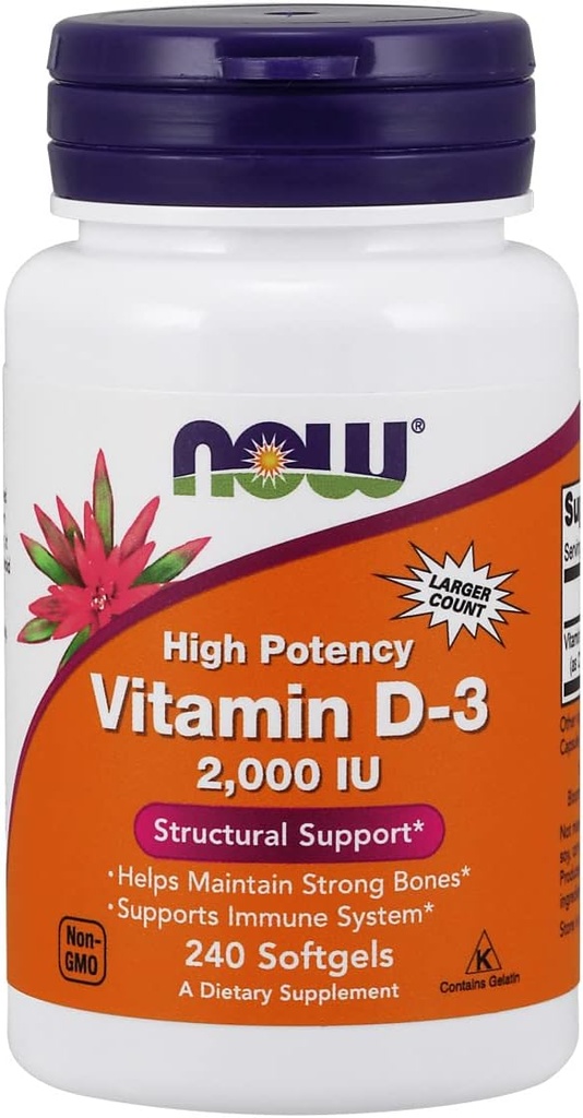 NOW Foods Vitamin D-3, Structural Support 2000 I.U, 480 Softgels