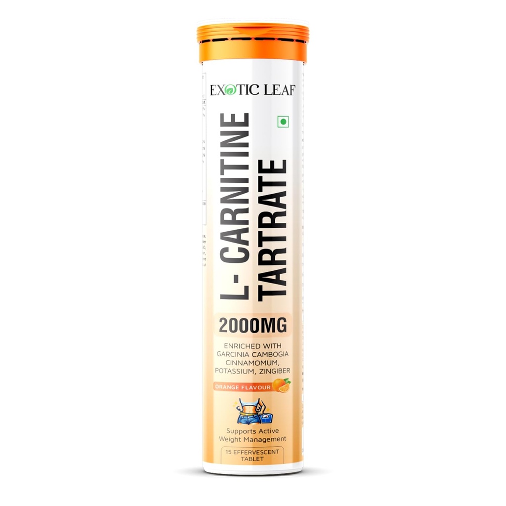 L-Carnitine Tartrate 2000mg Effervescent Tablets Orange Flavour | Weight Management Support | Energy & Fat Metabolism Formula | Garcinia Cambogia & Potassium | 15 Tablets