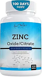Aamatec Life Zinc Supplément 50 mg - Oxyde/Citrate pour le soutien immunitaire et le métabolisme - Vegan Zinc 50mg soutient la santé du coeur et des yeux - 100 tables pour les hommes et les femmes